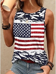 Dames T-shirt Vlag USA Dagelijks Independence Day Stijlvol Mouwloos Strakke ronde hals Marineblauw Zomer