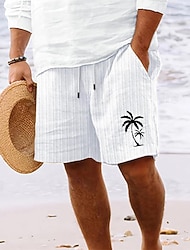 Men's Summer Shorts Beach Shorts Casual Shorts Pocket Drawstring Elastic Waist Coconut Tree Comfort Breathable Short Holiday Vacation Beach Hawaiian Boho White Sky Blue