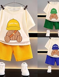 2 Pieces Toddler Boys T-shirt & Shorts Outfit Graphic Short Sleeve Set School Fashion Daily Summer Spring 3-7 Years