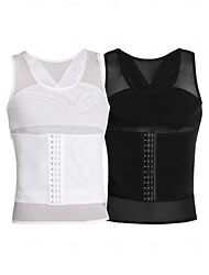 Men's Shapewear Waist Trainer Body Shaper Pure Color Simple Comfort Home Daily Nylon Slimming Crew Neck Sleeveless Winter Fall Black White