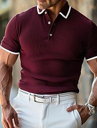 Men's Golf Shirt Knit Polo Business Casual Classic Short Sleeve Fashion Solid Color Button Knitted Summer Spring Regular Fit Light Yellow White Dark Red Gray Golf Shirt