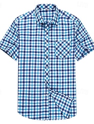 Муж. Рубашка Кнопка рубашка Рубашка в клетку Рубашка с воротничком Белый Красный Синий С короткими рукавами В клетку Отложной Лето Весна Свадьба Повседневные Одежда