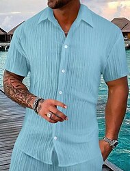 Herr Skjorta Knapp upp skjorta Casual skjorta Sommarskjorta Strandskjorta Svart Rodnande Rosa Marinblå Ljusblå Kortärmad Slät Nedvikt Hawaiisk Helgdag Kläder Mode Ledigt Bekväm