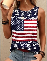 Pentru femei Tricou Steag SUA Zilnic Ziua Independenței Stilat Fără manșon Stil Nautic Bleumarin Vară