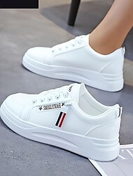 Women's White Skate Shoes Casual Lace Up Outdoor Shoes Comfortable Low Top Walking Shoes Flat Sneakers White Blue