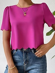 Camisa Blusa Mujer Rosa polvorienta Azul Piscina Naranja Plano Sexy Calle Diario Moda Escote Redondo Ajuste regular S