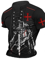 Templar cross knights templar ρετρό vintage ανδρικό μπλουζάκι 3d print μπλουζάκι αθλητικό υπαίθριο καθημερινό μπλουζάκι μαύρο κοντομάνικο πλήρωμα λαιμόκοψη με κορδόνι πουκάμισο ελατήριο  & καλοκαιρινά