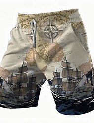 Salling barco impressão shorts masculinos verão vintage shorts casuais bolsos laterais cordão cintura elástica respirável macio curto diário férias bottoms