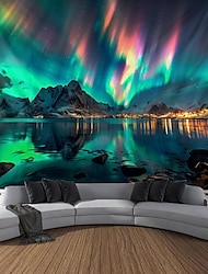Aurora Northern Lights Hanging Tapestry Wall Art Large Tapestry Mural Decor Photograph Backdrop Blanket Curtain Home Bedroom Living Room Decoration