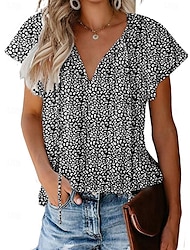 Women's Shirt Blouse Chiffon Leopard Daily Lace up Print Black Short Sleeve Casual V Neck Summer