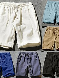 Homens Calção Shorts de linho Shorts de verão Bolsos Com Cordão Cintura elástica Tecido Conforto Ao ar livre Diário Para Noite Moda Roupa de rua Preto Branco