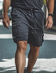 Herr Cargo-shorts Shorts Bermudashorts Snörning Flera fickor Slät Utomhus Sport Knelängd Utomhus Dagligen Mode Streetwear Svart Mörkgrå Microelastisk