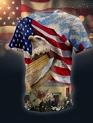 Litera Amerykańska flaga USA Orzeł Sport Moda Designerskie Męskie Druk 3D Podkoszulek Ulica Sporty na świeżym powietrzu Amerykański Dzień Niepodległości Podkoszulek Niebieski Błękit nieba Brązowy