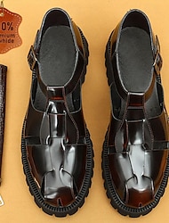 Ανδρικά Σανδάλια Δερμάτινα παπούτσια σανδάλια αλιείς Δέρμα Ιταλικό πλήρες δέρμα αγελάδας Αναπνέει Άνετο Αντιολισθητικό Δαντέλα μέχρι πάνω Μαύρο Καφέ