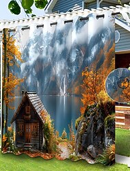 waterdicht buitengordijn privacy, glijdende terrasgordijngordijnen, pergolagordijnen doorvoertule 3d berglandschap voor tuinhuisje, balkon, veranda, feest, 1 paneel