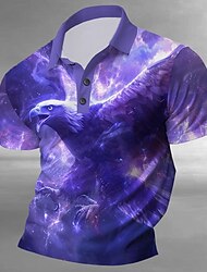 Eagle Men's Casual 3D Print Polo Shirt Outdoor Vacation Streetwear Polyester Short Sleeve Turndown Polo Shirts Blue Purple Summer S M L Micro-elastic Lapel Polo
