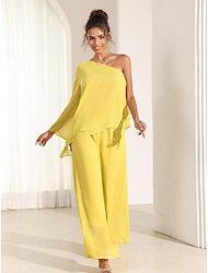 Women's Blouse Plain Layered Carnival Formal Party Elegant Daily Ladies Bell Sleeve Sleeveless Off Shoulder Yellow Summer