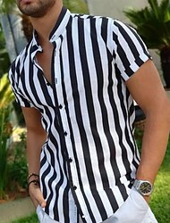 Hombre Camisa Abotonar la camisa Camisa casual Camisa de verano Camisa de playa Negro Manga Corta Rayas Escote Chino Hawaiano Festivos Ropa Moda Casual Cómodo