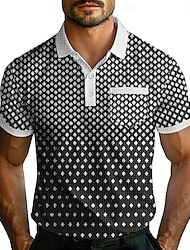 Geometrický Spád Pánské Obchodní příležitostné 3D Tisk Polo trička Waffle Polo tričko Venkovní Dovolená Streetwear Polyester Krátký rukáv Přehnutý Polo tričko Černá Léto S M L Lehce elastické Lapel