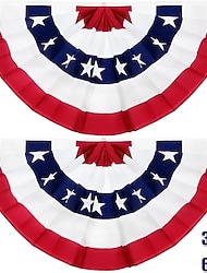 2 db-os csomag amerikai hazafias rakott legyezőzászlók 3x6 láb (kb. 9x1,8 méter), július 4-i függetlenség napja, nagy amerikai zászlók, sármány, hazafias csillagok, csíkok, rakott legyező, amerikai zászló, bannerek, piros, fehér, kék, dekorációk