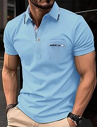 Herren Golfhemd Golfpolo Arbeit Casual Kargen Kurzarm Basic Modern Farbblock Patchwork Taste Frühling Sommer Regular Fit Schwarz Rosa Wein Himmelblau Golfhemd