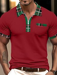 Férfi Zip Polo Golfing Hétköznapi Hajtóka Negyed irányítószám Rövid ujjú Divat Alap Sima Negyed irányítószám Nyár Normál Sötétvörös Zip Polo