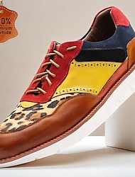 Voor heren Sneakers Oxfords Schoenen afdrukken Leer Italiaans volnerf rundleer Comfortabel Anti-slip Veters Bruin