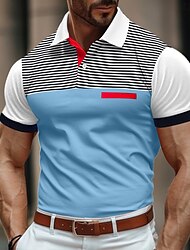 Per uomo POLO Camicia da golf Golf Informale Per eventi Collo a polo a costine Manica corta Di tendenza Essenziale Color Block Strisce Classico Estate Standard Bianco Giallo Borgogna Blu marino