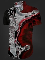 Blood stains Casual Men's Shirt Party Summer Turndown Short Sleeve Yellow, Red, Blue S, M, L Polyester Shirt