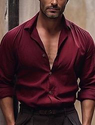男性用 シャツ ボタンアップシャツ カジュアルシャツ サマーシャツ ビーチシャツ ブラック ワイン ネイビーブルー コーヒー 長袖 平織り ラペル ハワイアン 祝日 ボタンダウン 衣類 コットン１００％ ファッション カジュアル 快適