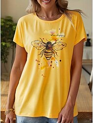 Women's T Shirt Bees Stylish Casual Short Sleeve Crew Neck Regular Tops Daily Print Yellow Pink Blue Green Summer