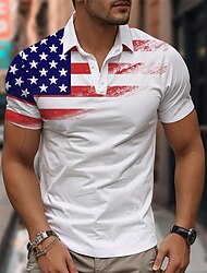 4. Juli 2026 250. Herren Amerikanische Flagge Veteranen Waffel-Poloshirts Golfshirt Kurzarm Polo-Shirts Hemden mit Kragen Lässig Streetwear Urlaubskleidung Party-Outfits 3D-Druck Knöpfe Sommer