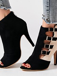 Women's Sandals High Heels Zipper Hollow Out High Sandals Poop Toe Buckle Strap Shoes 10 CM Heel Black Red Blue