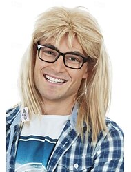 Perucă Garth din anii '90 perucă de rocker cu chitară blondă Mullet pentru bărbați peruci punk heavy metal pentru bărbați compatibile cu peruca Garth pentru carnaval peruci de Halloween