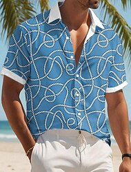 Hombre Geométrico Líneas / Olas Diseño Geométrico Abotonar la camisa Camisas estampadas Manga Corta Casual Exterior Vacaciones Diario Verano Cuello Vuelto Estampado Abotonar Amarillo Azul Piscina