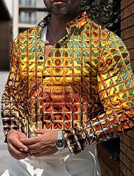 Men's Gradient Metallic Shirt Button Up Shirt Long Sleeve Vintage Casual Party Evening Wear Daily Fall Winter Spring & Summer Turndown Button Up 3D Print Blue Gold Gray
