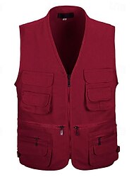 colete de caminhada masculino / colete de pesca esportiva ao ar livre leve respirável resistente ao desgaste de vários bolsos para viagem de carga colete de safári jaqueta top único slider camping caça pesca preto vermelho exército verde cáqui