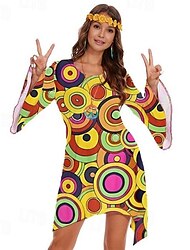 Retro vintage Jaren '70 Jaren '70 verkleedkleding dames Bel Hippie Schijf Grafisch Ronde hals Dames Halloween Carnaval Maskerade Feest Alledaagse kleding Prideparade Volwassenen Kleding Alle seizoenen