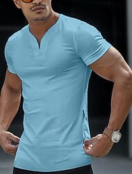 Ανδρικά Μπλουζάκι Μπλουζάκι μπλουζάκι Κοντομάνικο Λαιμόκοψη V Καλοκαίρι Σκέτο Αθλήματα Μοντέρνα Ελαφριά Λαιμόκοψη V Διακοπές Causal Αργίες Μπλε Απαλό Μαύρο Λευκό Κορυφαίο μπλουζάκι για άνδρες