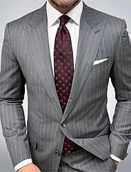 Homens Graduação Blazer O negócio Coquetel Festa de Casamento Moda Casual Primavera & Outono Poliéster Riscas Bolsos Botões Confortável Não Trespassado Jaqueta esporte Azul Marron Cinzento