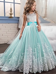 Kinderen Voor meisjes Bloemenmeisjesjurk Jurk Mouwloos Bruiloft Feest Strik Elegant Vintage Kant Tule Maxi 4-13 jaar Wit Blozend Roze Rood
