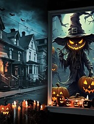 dekoracje na okna z okazji Halloween, materiałowa zasłona na Halloween w kształcie stracha na wróble, plakat z horroru, dekoracja okna, drzwi do nawiedzonego domu, straszne naklejki na okna z okazji