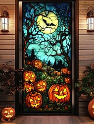 halloween dveřní dekorace halloween kryty dveří jack o lucerna dýňové dveře gobelín dveřní závěs dekorace pozadí dveřní banner pro přední dveře statek dovolená party vnitřní venkovní dekorace zásoby