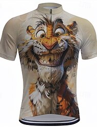 Herr Cykeltröja Kortärmad Cykel T-shirt Överdelar med 3 bakfickor Bergscykling Vägcykling Snabb tork Dragkedja fram Uppsugande Blå Purpur Grön Tecknat Tiger Elastan sporter Kläder