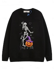 Damen Sweatshirt Pullover Polyester Totenkopf Motiv Halloween Strasse Bedruckt Brautkleider schlicht Rundhalsausschnitt Langarm Mikro-elastisch Herbst Winter