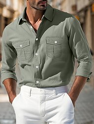 Pánské Košile Košile pro volný čas Košile na knoflíky Černá Bílá Světle zelená Khaki Armádní zelená Dlouhý rukáv Bez vzoru Límeček Dovolená Denní Oblečení Módní Na běžné nošení