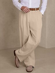 Hombre pantalones de traje Pantalones de lino Pantalones de verano Pantalones plisados Bolsillo delantero Pierna recta Plano Comodidad Transpirable Casual Diario Festivos Moda Básico Negro Blanco