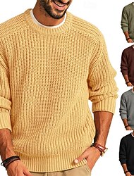 Herr Tröja Pullover tröja Ribbad Sticka Vanliga toppar Stickat Slimmad passform Slät Rund hals Modernt Modernt Arbete Dagliga kläder Kläder Vinter Svart Kaki S M L
