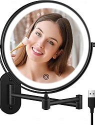 wiederaufladbarer, an der Wand montierter, beleuchteter Schminkspiegel mit Licht, 8 Zoll, doppelseitig, 10-fach vergrößernder Badezimmerspiegel, 3-farbige Beleuchtung, Touchscreen-Dimmung,