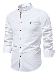 Hombre Camisa camisa de lino Camisa de verano Abotonar la camisa Plano Casual Diario Negro Blanco Verde Claro Azul Marino Manga Larga Cuello Primavera verano Ropa